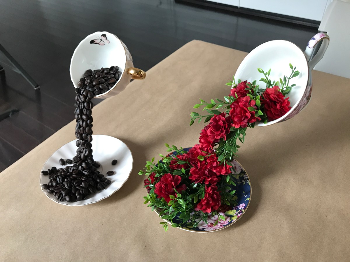 Floating Tea Cups Rose & Coffee